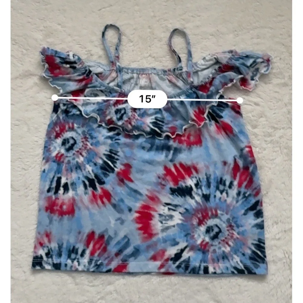 The Childrens Place Tie Dye Knit Ruffle Cold Shoulder Casual Top‎ Size XL 14